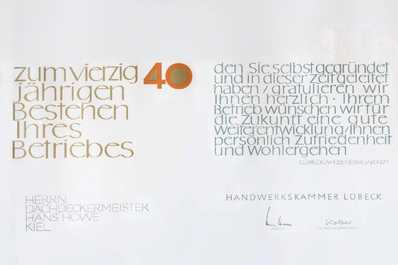 Ehrenurkunde 40 Jahre Hans Howe